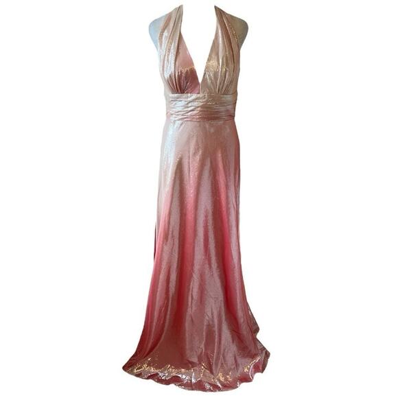 NWT David Meister Metallic Pink Ombré Halter Neck Gown Size 8 - Picture 1 of 10